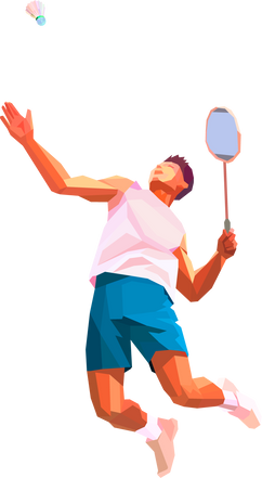 Badminton player. Polygonal smash shot.